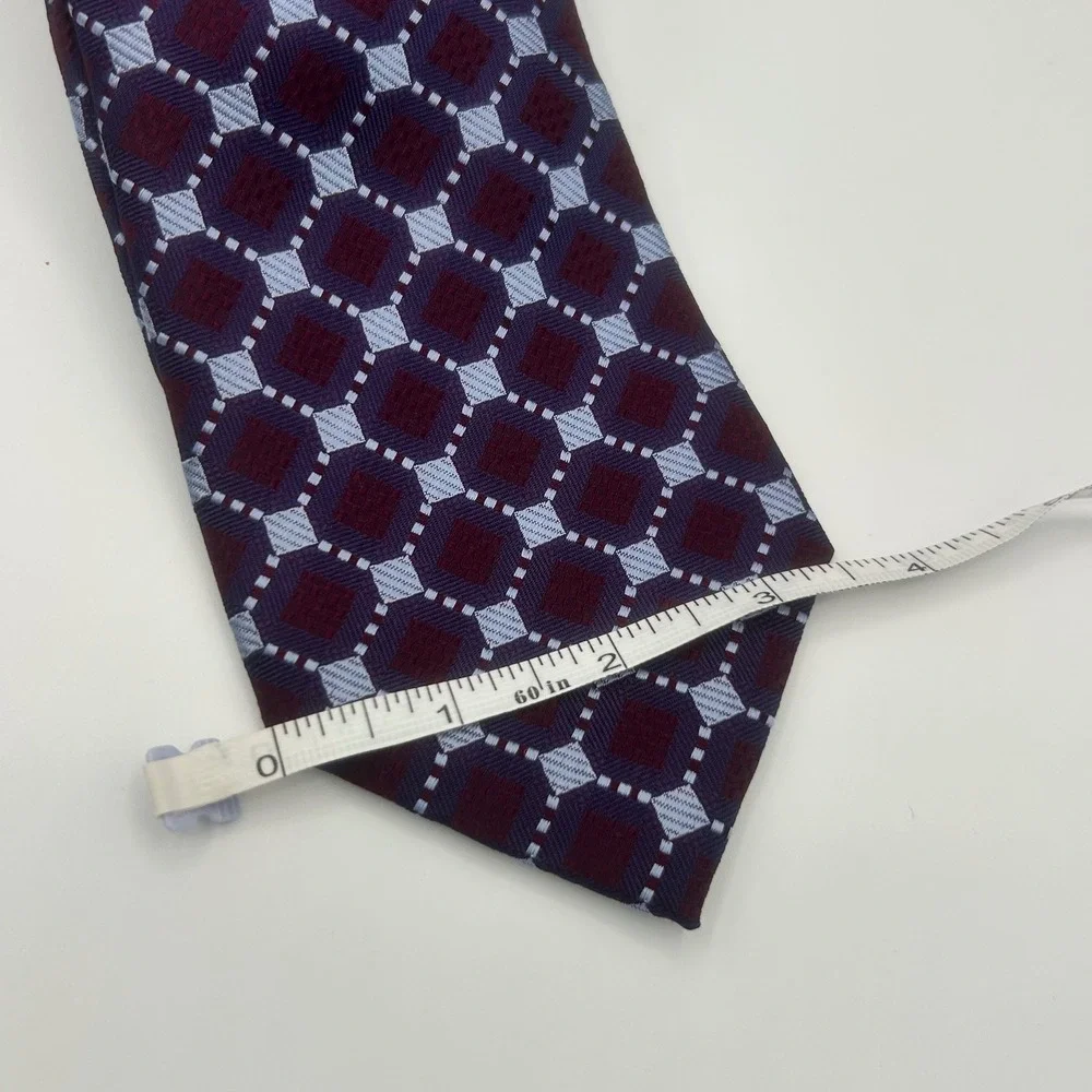 Cape Cod Neckwear Mens Silk Tie Burgundy Blue Geometric Medallion Woven Classic
